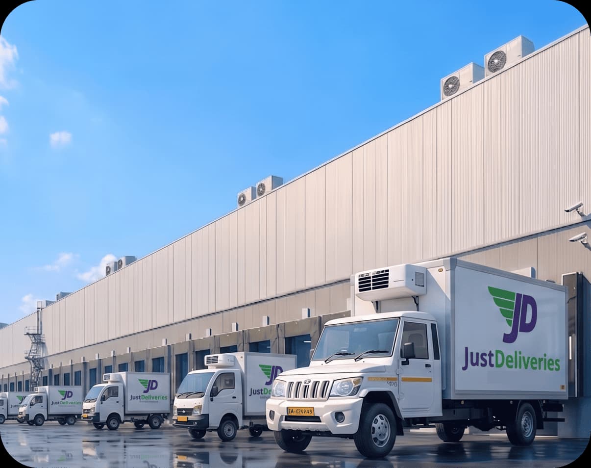 Just Deliveries warehouse and vehicle fleet supporting quick commerce fulfilment operations