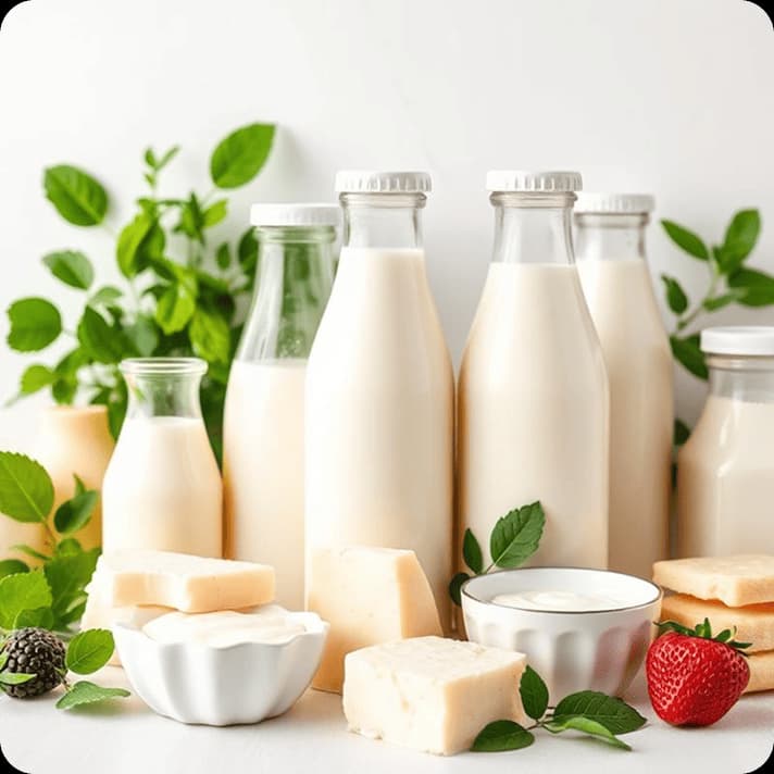 Fresh dairy products including milk bottles, cheese, and yogurt for cold chain logistics