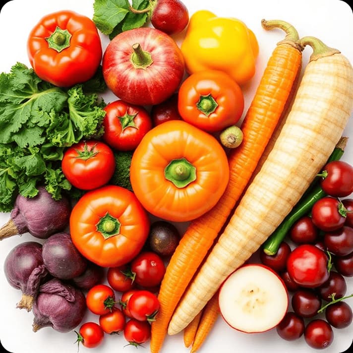 Assorted fresh fruits and vegetables for refrigerated produce logistics