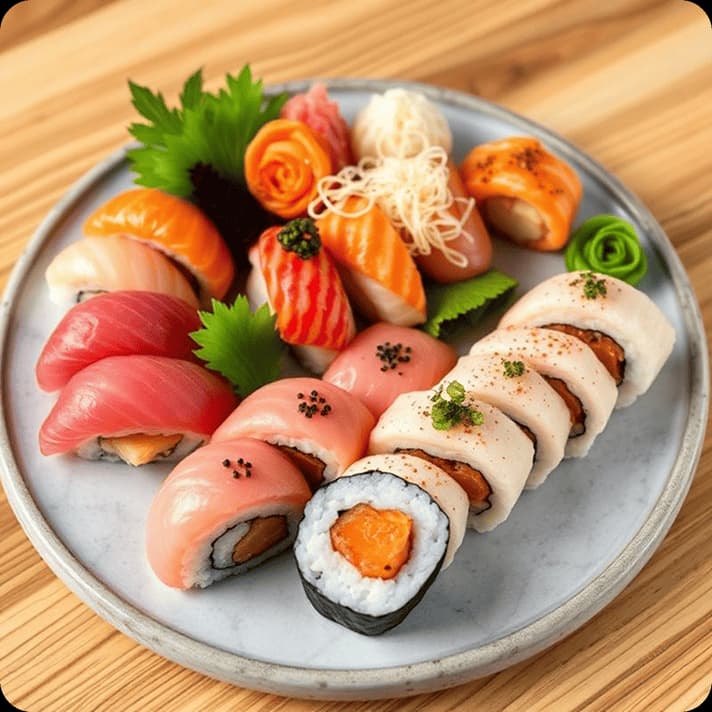 Fresh sushi platter representing ready-to-eat and quick service restaurant supply